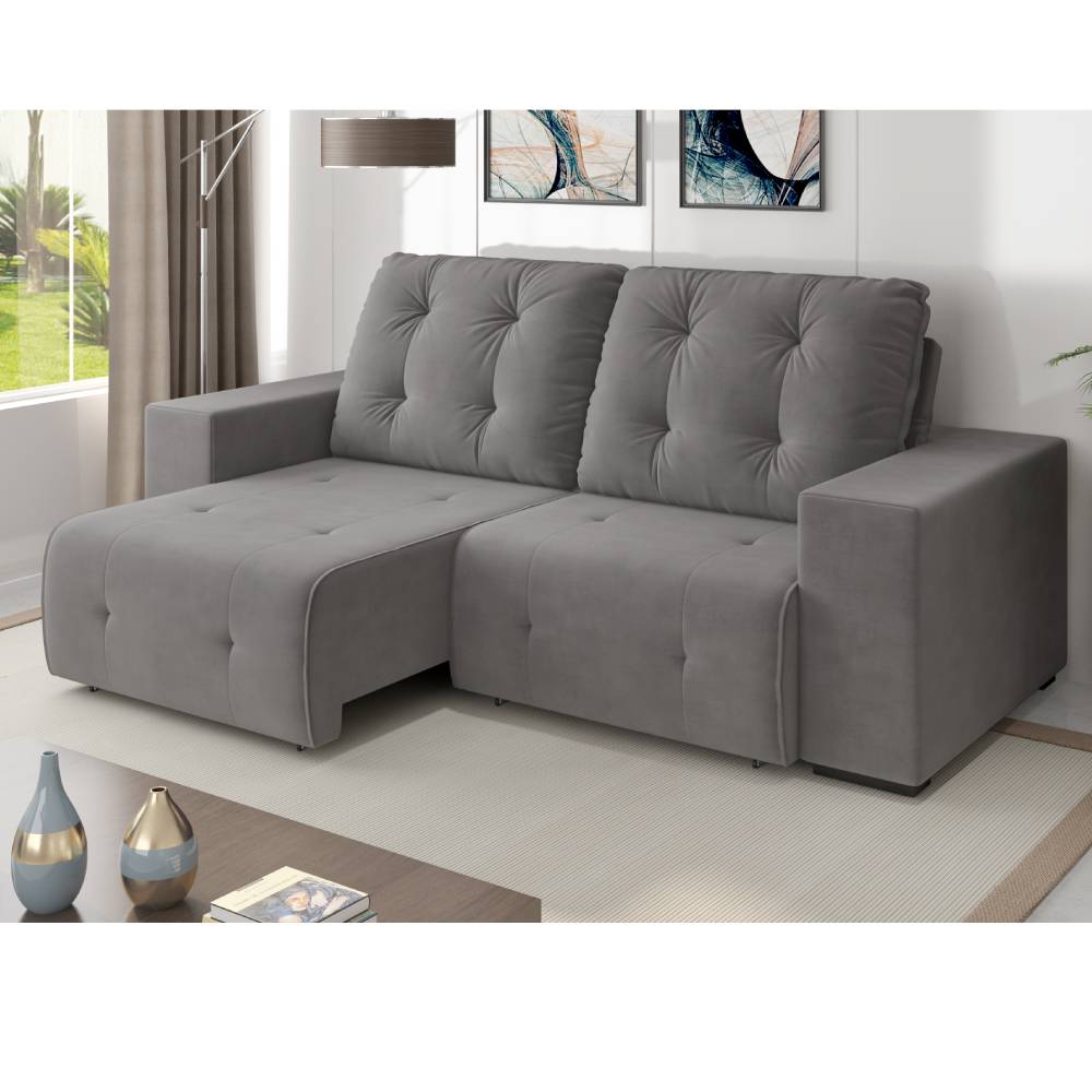 Sofá Dublin Retrátil 230CM Arte Cúbica Cinza LojasCertel